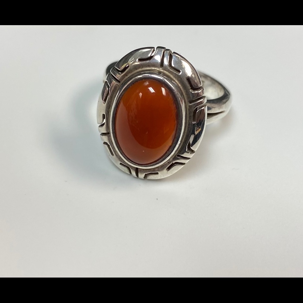 Carmelian Ring Size 9 - 9.25 Sterling Silver